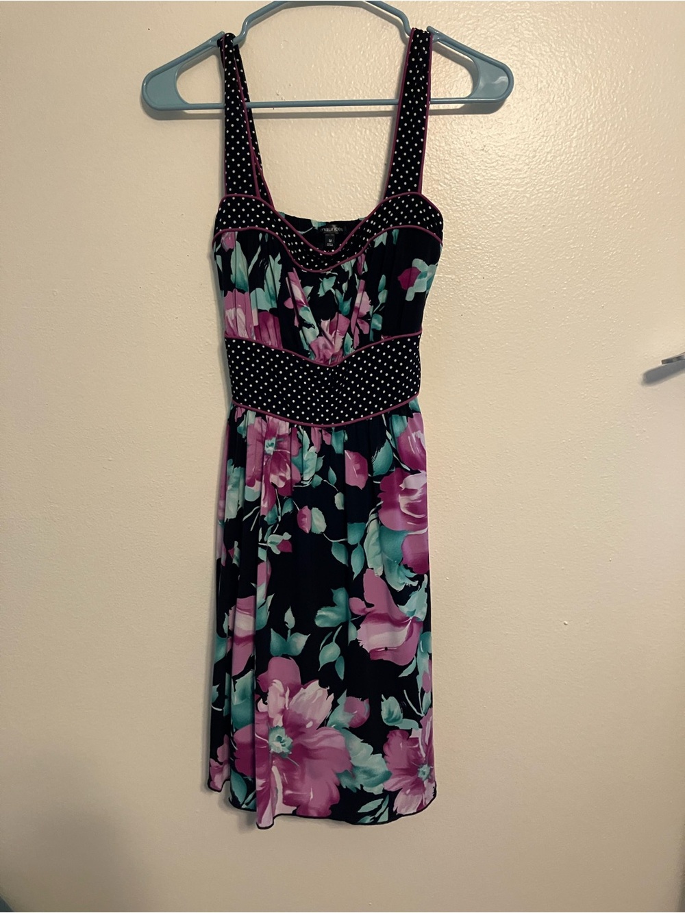 Maurices Black Mini Dress with Pink Floral & Mint Accents